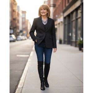 Lafayette 148 NY luxury Black w/white flecks silk/linen blend tailored blazer